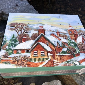 Téli doboz , Otthon & Életmód, Dekoráció, Díszdoboz, Asztal és polc dekoráció, Decoupage, transzfer és szalvétatechnika, Festészet, MESKA