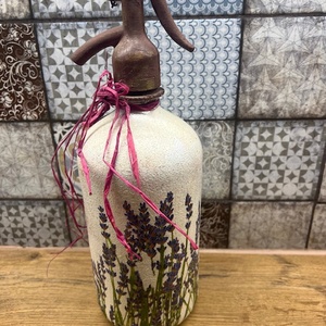 Levendulás szódás üveg , Esküvő, Dekoráció, Helyszíni dekor, Decoupage, transzfer és szalvétatechnika, MESKA