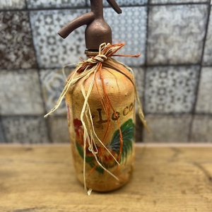 vidéki hangulatú szódás üveg , Otthon & Életmód, Dekoráció, Asztal és polc dekoráció, Díszüveg, Decoupage, transzfer és szalvétatechnika, MESKA