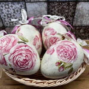 rózsás tojás , Ünnepi díszek, dekorációk, Húsvéti díszek és dekorációk, Húsvéti tojás, hímestojás, Decoupage, transzfer és szalvétatechnika, MESKA