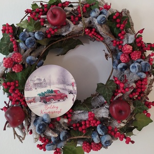 Adventi ajtódísz zúzmarás kökénnyel - karácsony - adventi díszek - adventi ajtódísz - Meska.hu