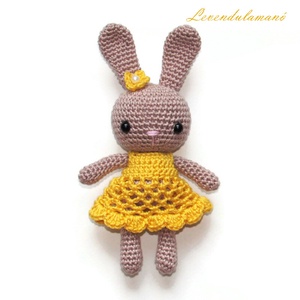 Horgolt barna nyuszilány sárga ruhában amigurumi - Meska.hu