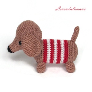 Horgolt tacskó kutya (piros csíkos) amigurumi - Meska.hu