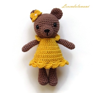 Horgolt barna macilány sárga ruhában amigurumi  - Meska.hu