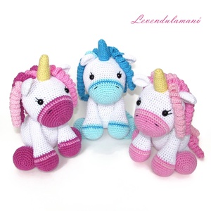 Horgolt fehér-bíbor-rózsaszín unikornis amigurumi  - játék & sport - plüssállat & játékfigura - unikornis - Meska.hu