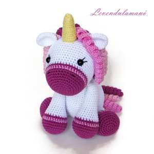 Horgolt fehér-bíbor-rózsaszín unikornis amigurumi , Játék & Sport, Plüssállat & Játékfigura, Unikornis, Horgolás, MESKA