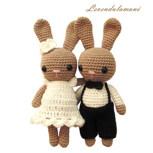 Rendelhető - Horgolt nyuszipár esküvői ruhában amigurumi nászajándék - Meska.hu
