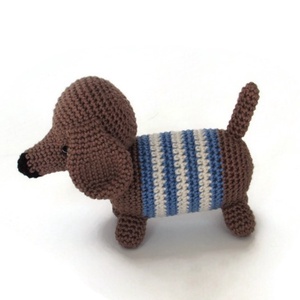 Horgolt tacskó kutya (kék csíkos) amigurumi - Meska.hu