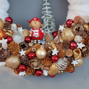 Piros ruhás manó - karácsony - adventi díszek - adventi ajtódísz - Meska.hu