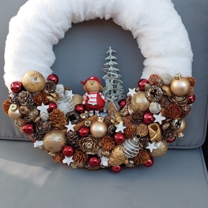 Piros ruhás manó - karácsony - adventi díszek - adventi ajtódísz - Meska.hu