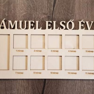 Első évem képkeret névre szóló, Baba képkeret, Babaköszöntésre, 12 hónap 13 fotóval - otthon & életmód - dekoráció - kép & falikép - képkeret - Meska.hu