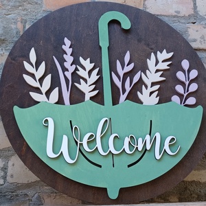 Welcome tábla, Őszi ajtódísz, Üdvözlő tábla, Esernyős ajtódísz - otthon & életmód - dekoráció - ajtó- és ablak dekoráció - ajtódísz & kopogtató - Meska.hu