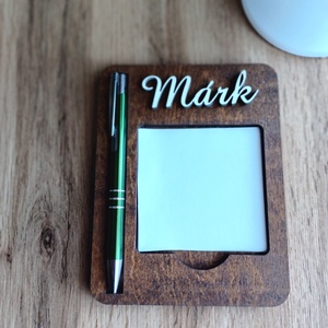 Névre szóló Post-it tartó fából, tollal - Meska.hu