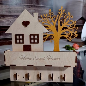 Fali kulcstartó levéltartóval home sweet home felirattal, családnévre is!, Otthon & Életmód, Dekoráció, Fali és függő dekoráció, Fali kulcstartó, Famegmunkálás, MESKA