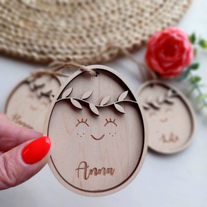 Névre szóló mosolygós fa tojás  - játék & sport - plüssállat & játékfigura - nyuszi - Meska.hu