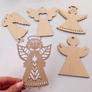 Ünnepi angyalszett  5 darab lézervágott, díszes fa dekoráció (15 cm) - karácsony - karácsonyi lakásdekoráció - karácsonyi manók, figurák - Meska.hu
