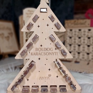 Merci Adventi Karácsonyfa  30 cm, személyre szabható, Karácsony, Karácsonyi lakásdekoráció, Ünnepi asztaldekoráció, Famegmunkálás, MESKA