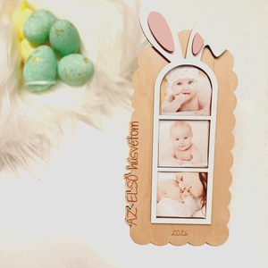 Az első húsvétom feliratú nyuszis képkeret babafotóknak, Otthon & Életmód, Dekoráció, Kép & Falikép, Képkeret, Famegmunkálás, Gravírozás, pirográfia, MESKA