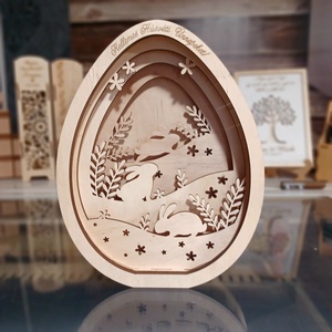 Húsvéti Nyuszis Többrétegű Fa Dekoráció - ünnepi díszek, dekorációk - húsvéti díszek és dekorációk - húsvéti abrosz, terítő - Meska.hu