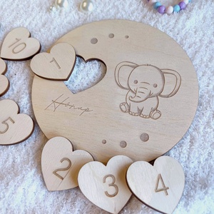 Babafotózás kelléke, környezetbarát mérföldkő korong, Baba - mama, Babafotózás, Baba mérföldkő kártyák, Famegmunkálás, Fotó, grafika, rajz, illusztráció, MESKA