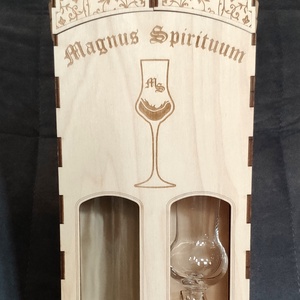 Gravírozott pálinkás díszdoboz dupla � pohárral, üveggel (ital nélkül) - esküvő - emlék & ajándék - doboz - Meska.hu