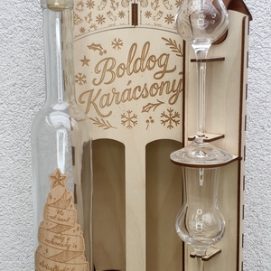 Karácsonyi pálinkás díszdoboz- üveggel és pohárral - Meska.hu