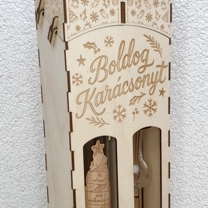 Karácsonyi pálinkás díszdoboz- üveggel és pohárral - otthon & életmód - konyhafelszerelés, tálalás - tálalás - pálinkás poharak, szettek - Meska.hu