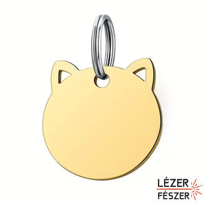 Gravírozott rozsdamentes acél kisállat biléta � cicafej forma - otthon & életmód - kisállatoknak - macska nyakörv és biléta - Meska.hu