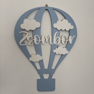 Hőlégballon névtábla, Baba - mama, Babaszoba dekoráció, Baba névtábla, Gravírozás, pirográfia, MESKA