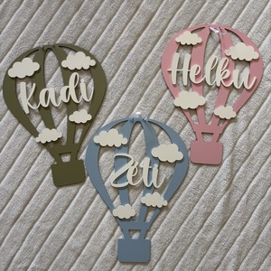 Hőlégballon névtábla - baba - mama - babaszoba dekoráció - baba névtábla - Meska.hu