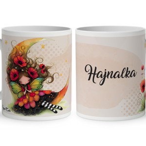 Névvel kérhető - Ölelő pipacs tündérlány és a hold mintás bögre, Otthon & Életmód, Konyhafelszerelés, tálalás, Tálalás, Bögre & Csésze, , MESKA