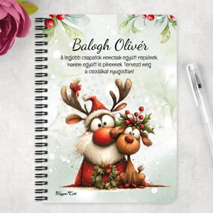 Személyre szabható - Cuki karácsonyi Mikulás és Rudolf mintás A6-os füzet - otthon & életmód - papír, írószer - jegyzetfüzet & napló - Meska.hu