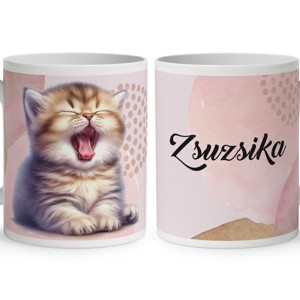 Kérd a Neveddel - Ásító cuki cicus mintás bögre - otthon & életmód - konyhafelszerelés, tálalás - tálalás - bögre & csésze - Meska.hu