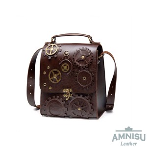 Sötétbarna - bronz steampunk stílusú kis méretű oldaltáska - Meska.hu