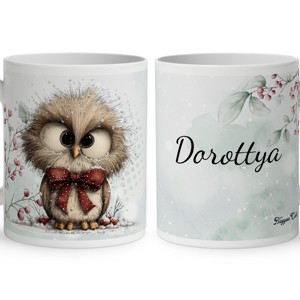 Névvel kérhető - Cuki téli bagoly nagy masnival mintás bögre, Otthon & Életmód, Konyhafelszerelés, tálalás, Tálalás, Bögre & Csésze, , MESKA