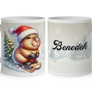 Névvel kérhető - Vidám szánkós capybara mintás bögre, Otthon & Életmód, Konyhafelszerelés, tálalás, Tálalás, Bögre & Csésze, , MESKA