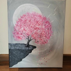 Virágzó cseresznye fa alkonyatban, Művészet, Festmény, Akril, Festészet, MESKA