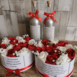 Szülőköszöntő szett piros-fehér-ezüst - esküvő - emlék & ajándék - szülőköszöntő ajándék - Meska.hu