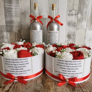 Szülőköszöntő szett piros-fehér-ezüst - esküvő - emlék & ajándék - szülőköszöntő ajándék - Meska.hu