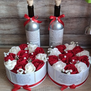 Szülőköszöntő szett piros-fehér-ezüst - esküvő - emlék & ajándék - szülőköszöntő ajándék - Meska.hu