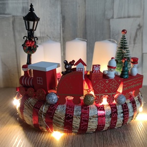Vonatos adventi koszorú led világítással 2.  - karácsony - adventi díszek - adventi asztaldísz - Meska.hu