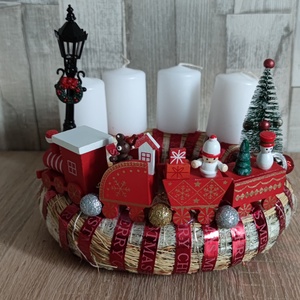 Vonatos adventi koszorú led világítással 2.  - karácsony - adventi díszek - adventi asztaldísz - Meska.hu