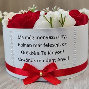 szülőköszöntő virágbox piros-fehér - esküvő - emlék & ajándék - szülőköszöntő ajándék - Meska.hu
