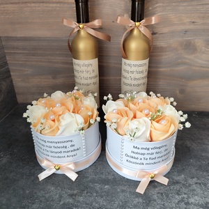 Szülőköszöntő szett barack-fehér, Esküvő, Emlék & Ajándék, Szülőköszöntő ajándék, Mindenmás, Virágkötés, MESKA