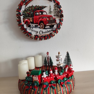 Adventi koszorú fa vonatos körhintás - karácsony - adventi díszek - adventi koszorú - Meska.hu