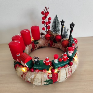 Adventi koszorú fa vonatos - karácsony - adventi díszek - adventi koszorú - Meska.hu