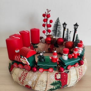 Adventi koszorú fa vonatos - karácsony - adventi díszek - adventi koszorú - Meska.hu