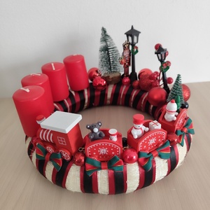Adventi koszorú fa vonattal - karácsony - adventi díszek - adventi koszorú - Meska.hu