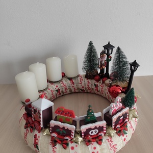 Adventi koszorú fa vonatos - karácsony - adventi díszek - adventi koszorú - Meska.hu