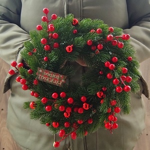 Karácsonyi ajtódísz műfenyős, Karácsony, Adventi díszek, Adventi ajtódísz, Virágkötés, MESKA